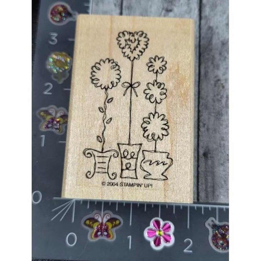 Stampin' Up! Topiary Plants Trees in Pots Planters Garden 2004 Rubber Stamp #R72